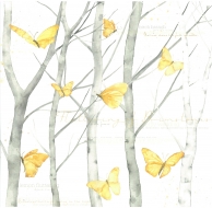 Papír na scrapbooking - motýli v březovém lese